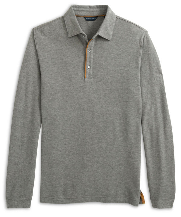 Scott Barber Cotton/Wool Pique Polo: Charcoal Heather