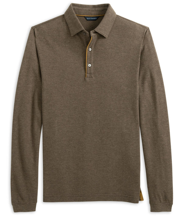 Scott Barber Cotton/Wool Pique Polo: Cocoa Heather