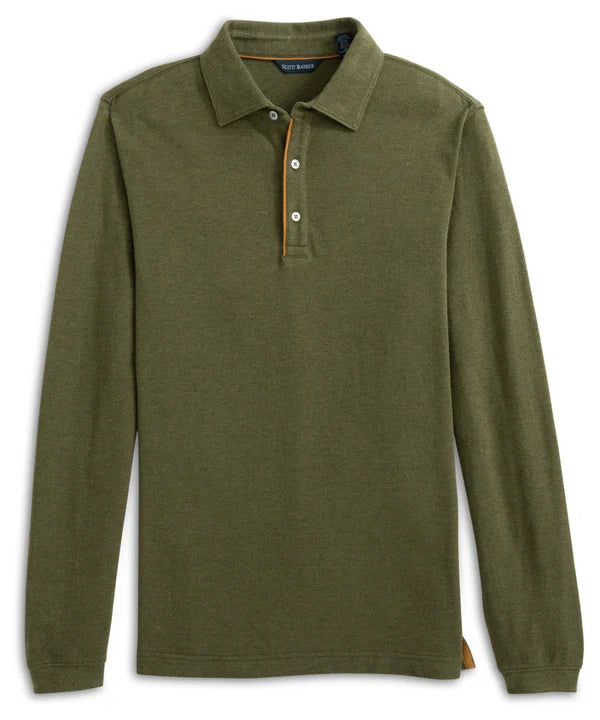 Scott Barber Cotton/Wool Pique Polo: Olive Heather