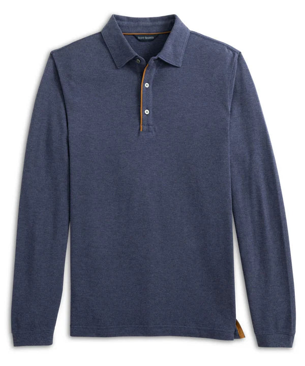 Scott Barber Cotton/Wool Pique Polo: Blue Heather