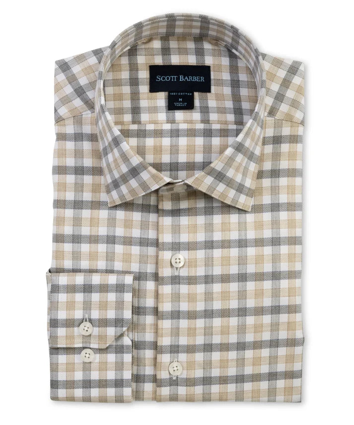 Scott Barber Melange Dobby Check: Khaki