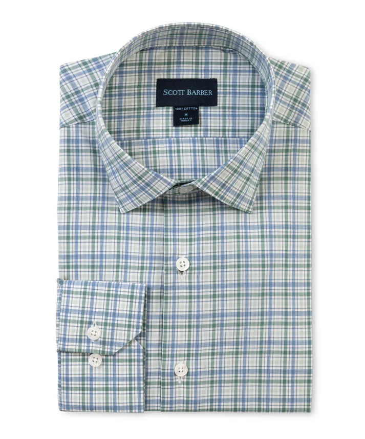 Scott Barber Newport Poplin Melange Plaid: Sage