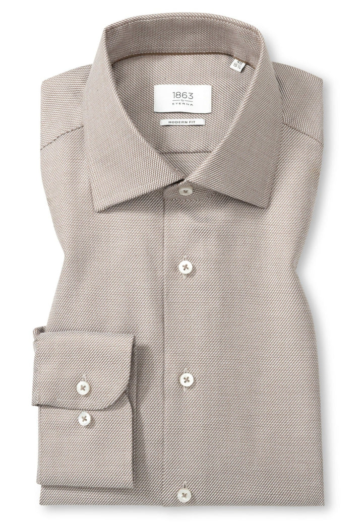 Eterna Structured Twill Modern Fit Kent Collar Dress Shirt: Brown