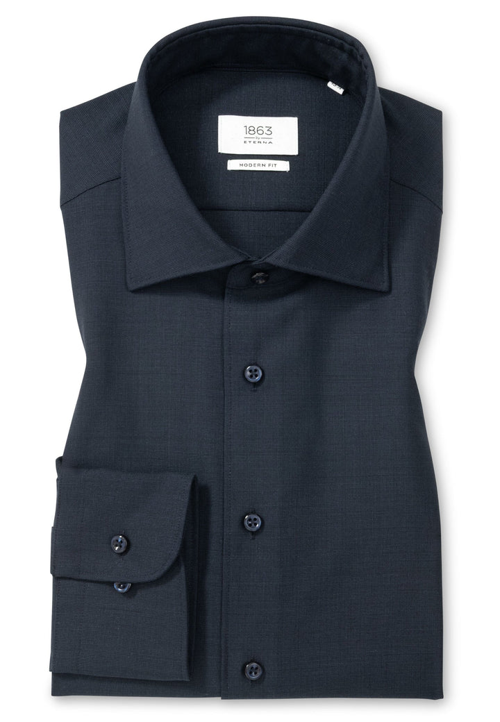 Eterna Fine Merino Wool Solid Modern Fit w/ Kent Collar: Blue Grey