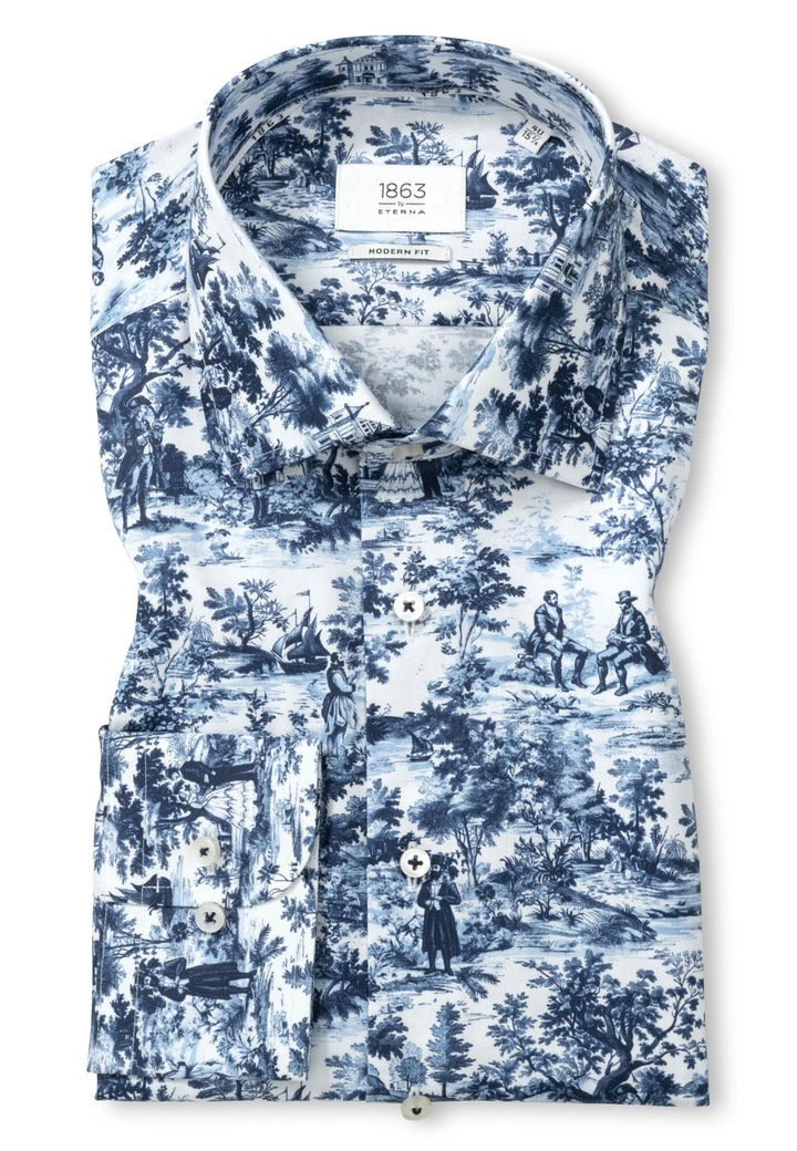 Eterna Modern Fit Premium Printed Toile Dress Shirt: Blue