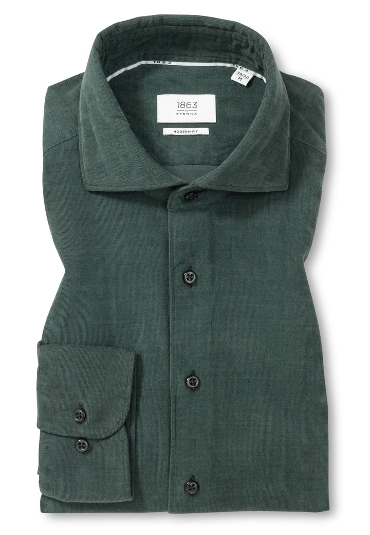 Eterna Soft Tailoring Micro Cord Modern Fit w/ Cutaway Collar: Dark Green