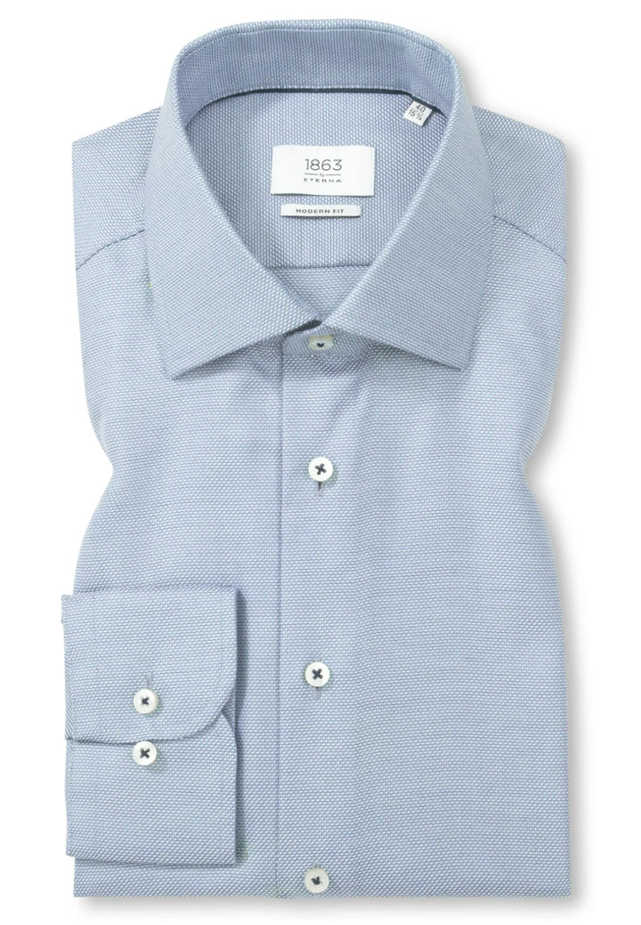 Eterna Structured Twill Modern Fit Kent Collar Dress Shirt: Blue