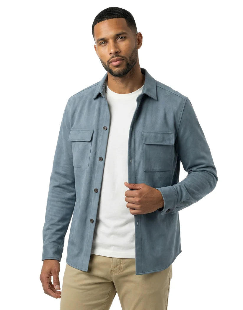 Scott Barber Micro Suede Stretch Shirt Jacket: Petrol