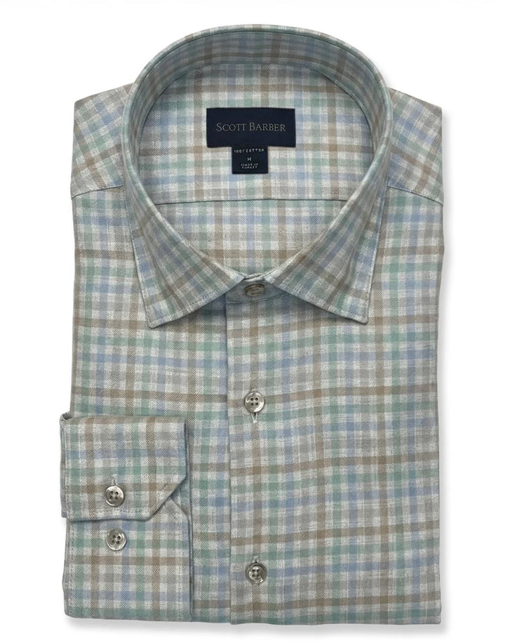 Scott Barber Essex Flannel Plaid Shirt: Seaspray