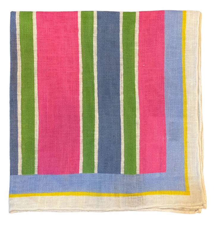 Seaward & Stearn Green/Pink/Blue Stripes Pocket Square