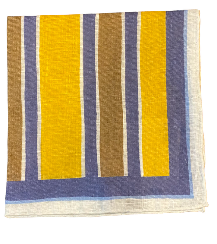 Seaward & Stearn Yellow/Brown/Navy Stripes Pocket Square