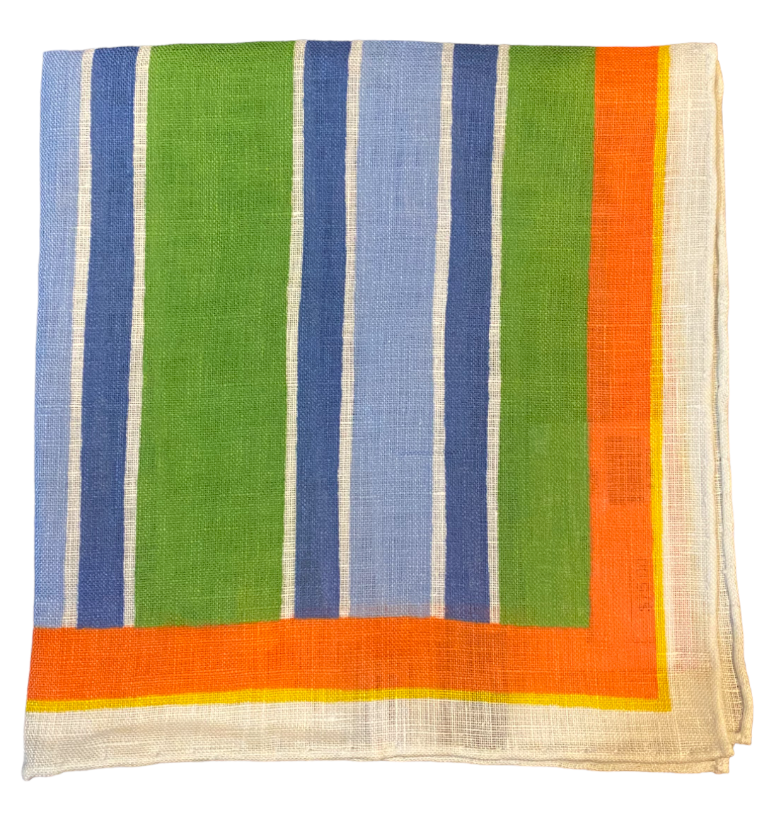 Seaward & Stearn Navy/Blue/Green Stripes Pocket Square