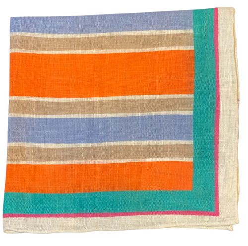 Seaward & Stearn Khaki/Orange/Teal Stripes Pocket Square