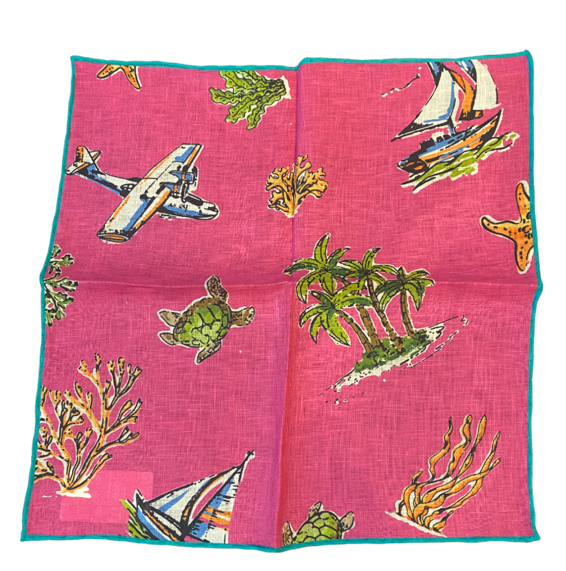 Seaward & Stearn Pink Beach Print Pocket Square