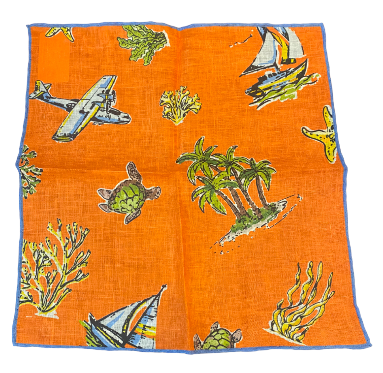 Seaward & Stearn Orange Beach Print Pocket Square