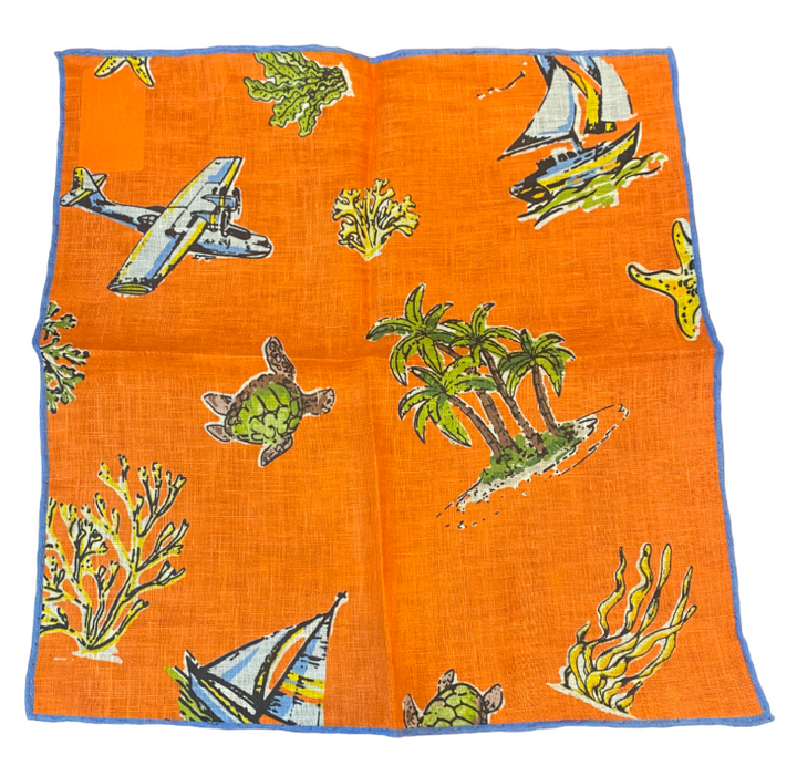 Seaward & Stearn Orange Beach Print Pocket Square