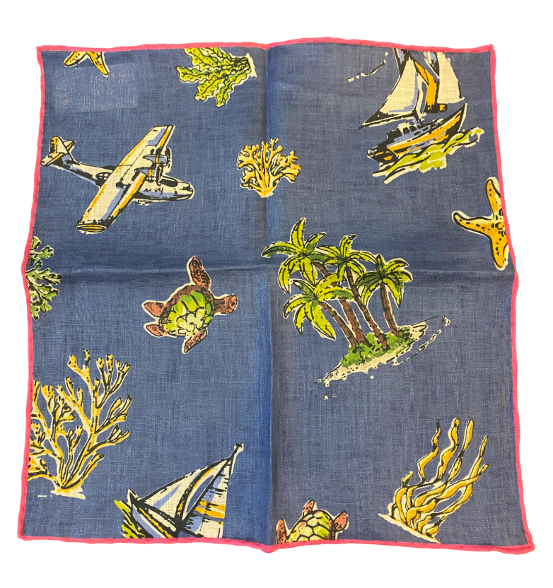 Seaward & Stearn Blue Beach Print Pocket Square