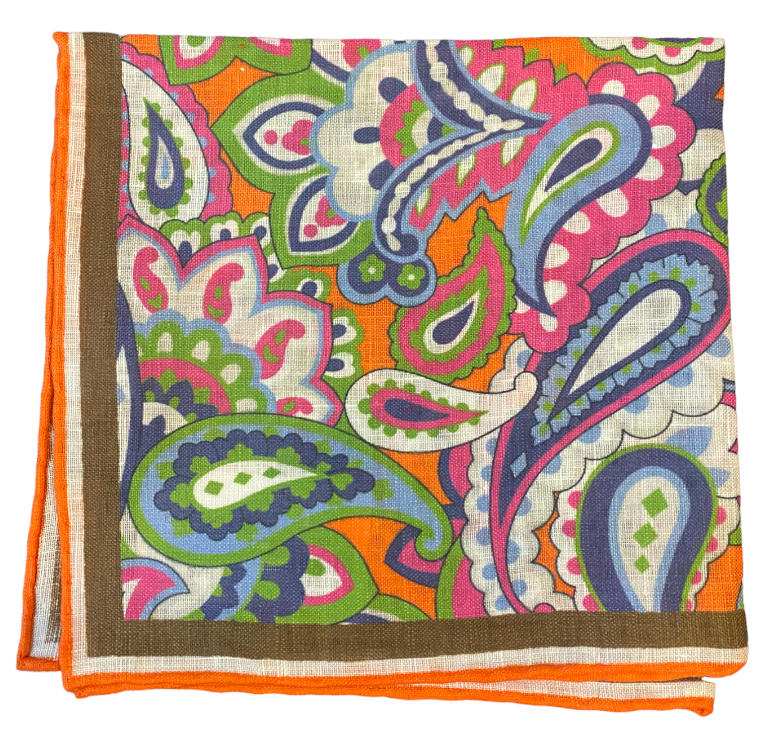 Seaward & Stearn Pink/Orange Big Paisley Pocket Square