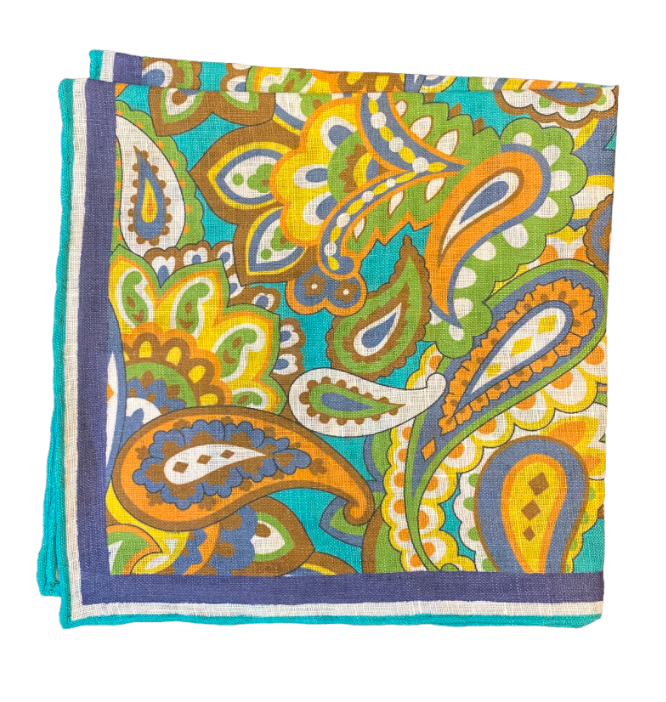 Seaward & Stearn Teal/Orange Big Paisley Pocket Square