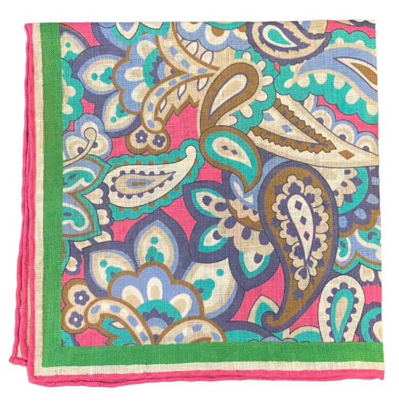 Seaward & Stearn Brown/Pink Big Paisley Pocket Square