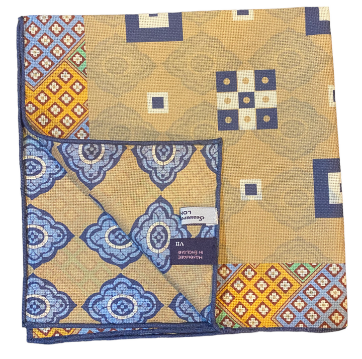 Seaward & Stearn Khaki/Navy Squares Pocket Square