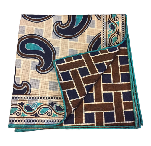 Seaward and Stearn Seafoam Paisley and Weave Pocket Square