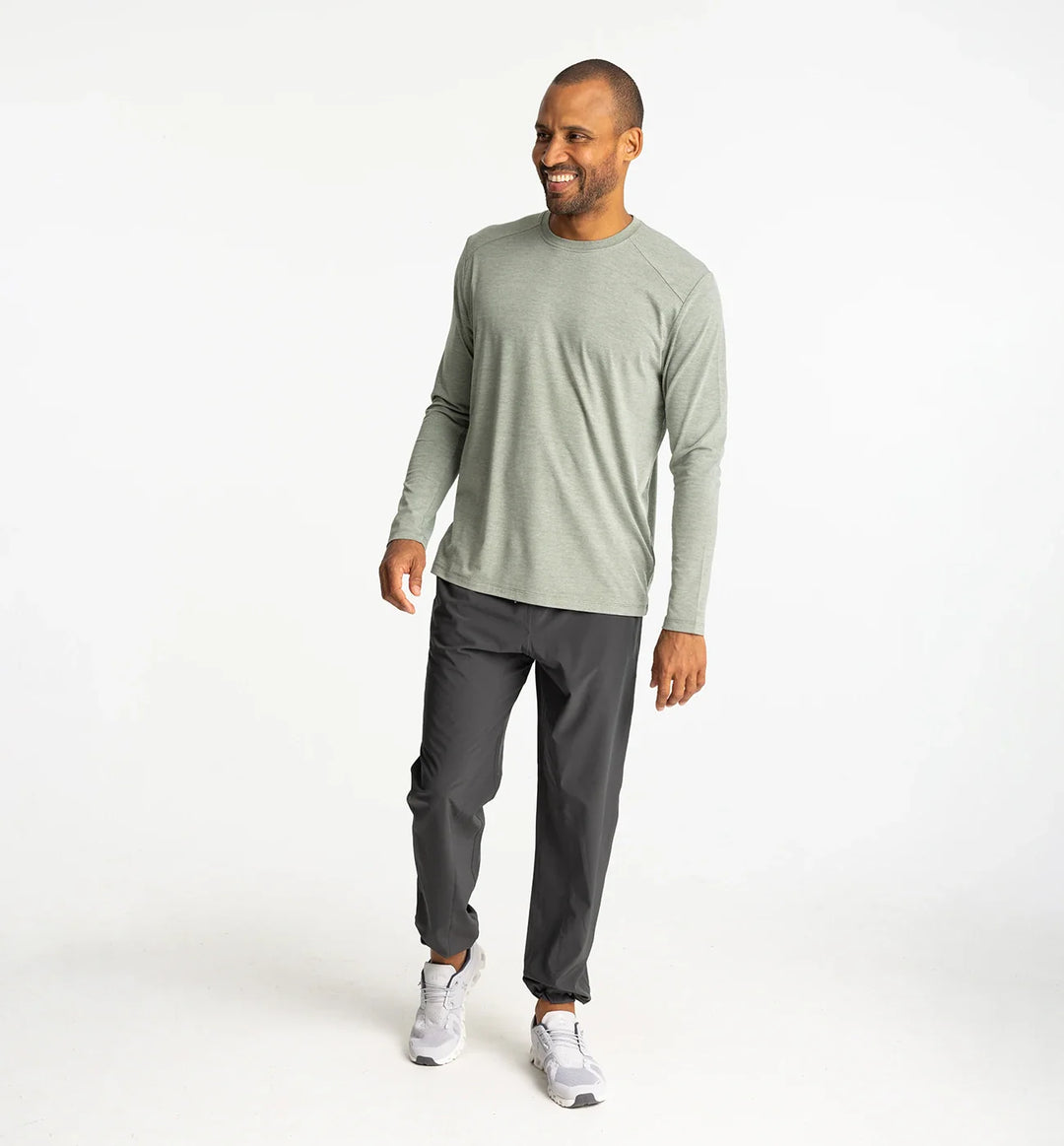 Free Fly Men's Bamboo Shade Long Sleeve: Heather Agave Green