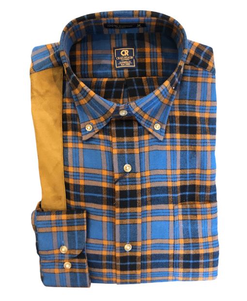 Craig Reagin Gun Patch Sport Shirt: Blue and Rust