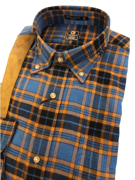 Craig Reagin Gun Patch Sport Shirt: Blue and Rust