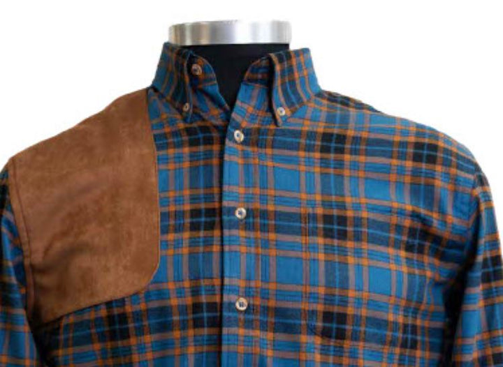 Craig Reagin Gun Patch Sport Shirt: Blue and Rust