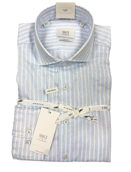 Eterna Slim Fit Soft Stripe Dobby with Cutaway Collar: Light Blue