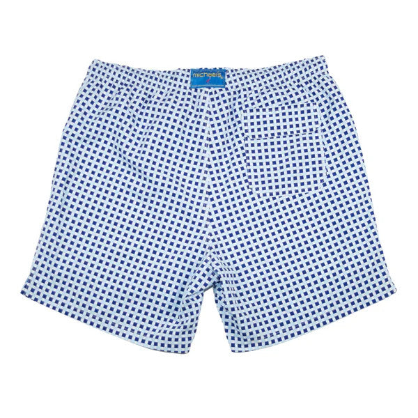 Michael's Men's Cyclist Liner Swim Trunks - Squares: Navy Blue