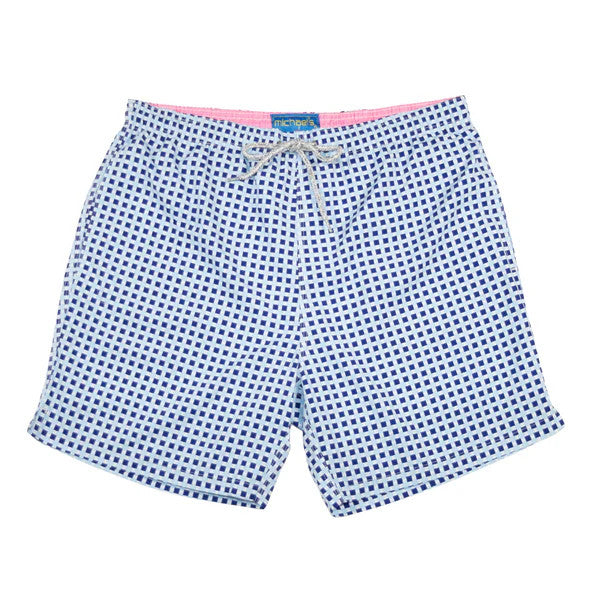 Michael's Men's Cyclist Liner Swim Trunks - Squares: Navy Blue