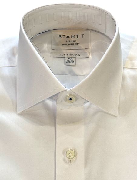 Stantt Ready To Wear White Twill Dress Shirt: Modified Spread Collar