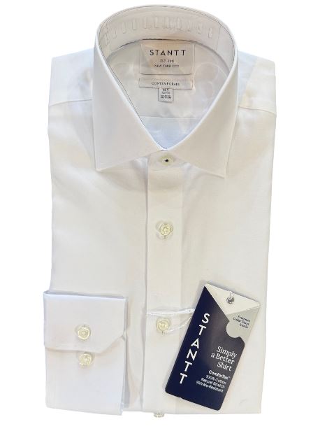 Stantt Ready To Wear White Twill Dress Shirt: Modified Spread Collar