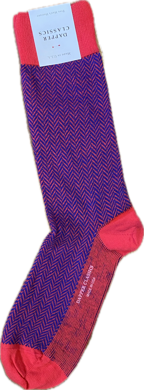 Dapper Classic Magenta and Cobalt Blue Herringbone Ball Cotton Sock Linked Toe