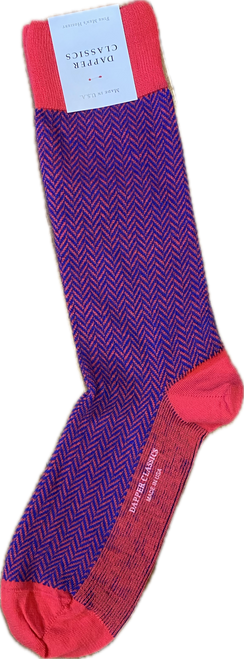 Dapper Classic Magenta and Cobalt Blue Herringbone Ball Cotton Sock Linked Toe