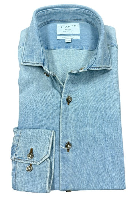 Stantt Ready To Wear Super Distressed Lt Wash Denim Sport Shirt