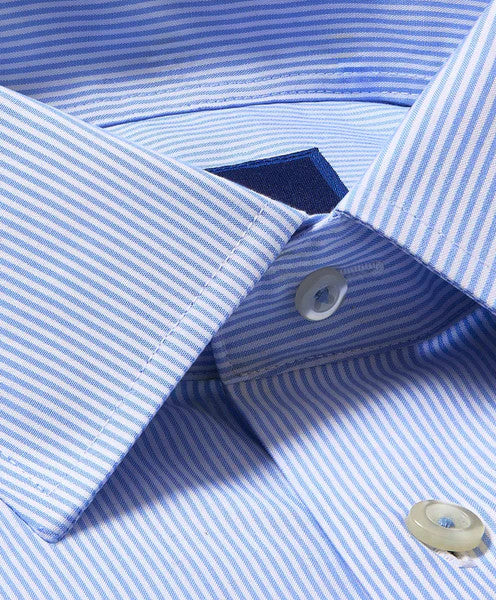 David Donahue White & Blue Striped Non-Iron Dress Shirt