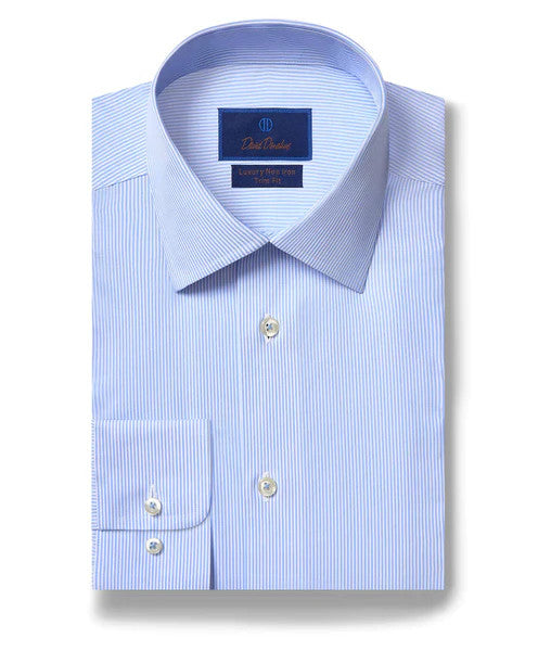 David Donahue White & Blue Striped Non-Iron Dress Shirt