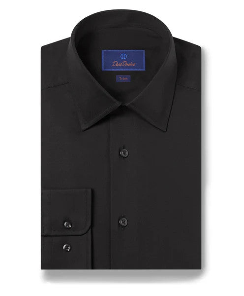 David Donahue Men's Trim-Fit Super Fine Twill Dress Shirt - Black