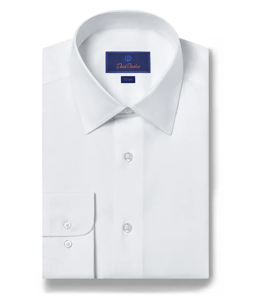 David Donahue Trim Fit Super Fine Twill Dress Shirt: White