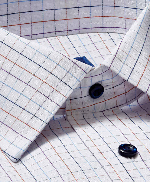 David Donahue White & Orange Tattersall Non-Iron Dress Shirt