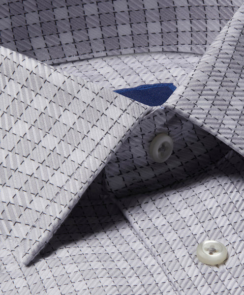 David Donahue Gray & White Twill Check Dress Shirt