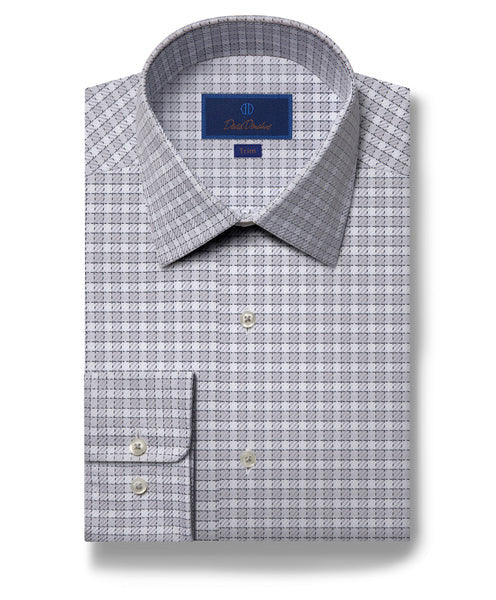 David Donahue Gray & White Twill Check Dress Shirt