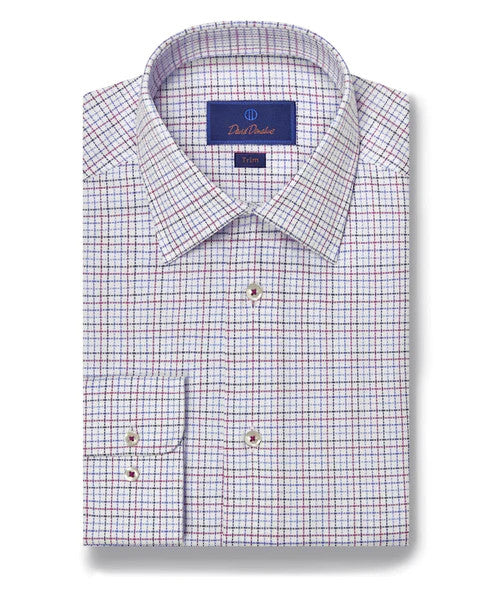 David Donahue Royal Oxford Check Dress Shirt:  Blue & Berry