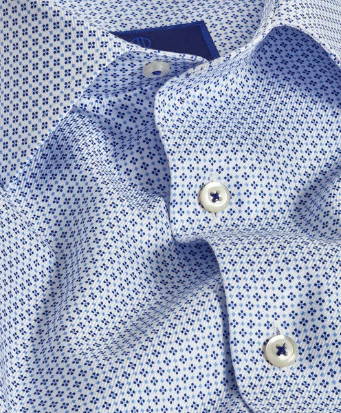 David Donahue Royal & Sky Neat Print Dress Shirt