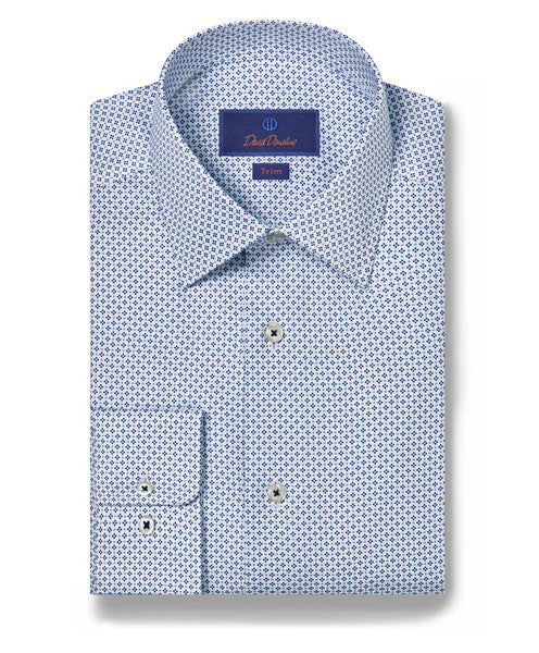 David Donahue Royal & Sky Neat Print Dress Shirt