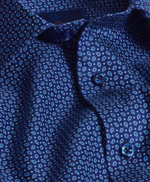 David Donahue Navy Pine Print Dress Shirt: Navy