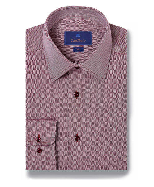 David Donahue Merlot Micro Herringbone Trim Fit Dress Shirt